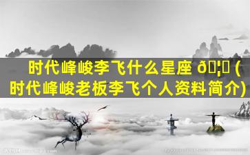 时代峰峻李飞什么星座 🦍 (时代峰峻老板李飞个人资料简介)
